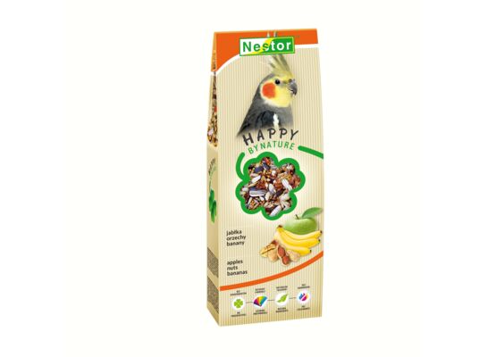 Pokarm dla średnich papug z jabłkami, orzechami i bananami 700 ml Nestor