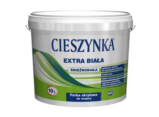Farba akrylowa do wnętrz Extra Biała 10 l Cieszynka