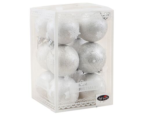 Bombka plastikowa srebrna 6 cm 12 sztuk