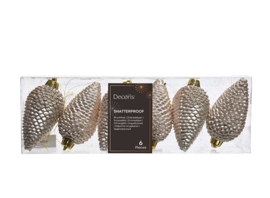 Zawieszka plastikowa szyszka 8 x 4,5 cm 6 sztuk perłowy