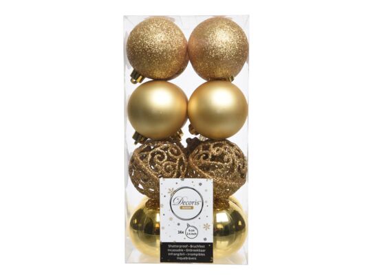 Bombka plastikowa złota mat/połysk/brokat 6 cm 16 sztuk