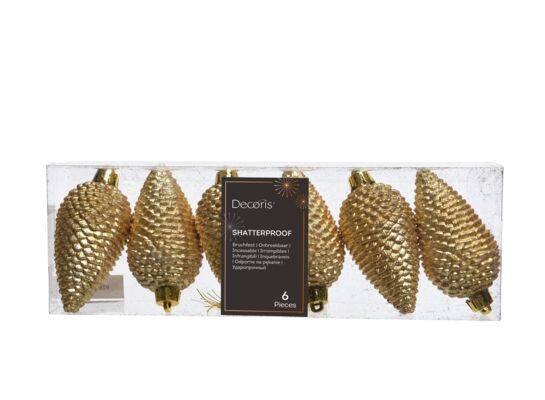 Bombka plastikowa szyszka brokatowa 8 x 4,5 cm 6 sztuk złoty