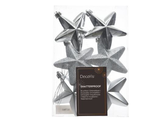 Zawieszka gwiazdka srebrna brokat 6 sztuk