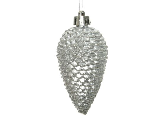 Bombka plastikowa szyszka brokatowa 8 x 4,5 cm 6 sztuk srebrny