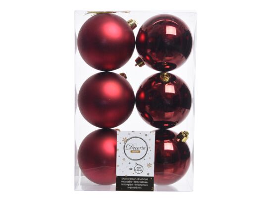 Bombka gładka bordowa mat/połysk 8 cm 6 sztuk