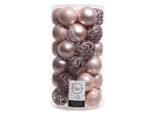 Bombka plastikowa jasny róż mix 6 cm 37 sztuk