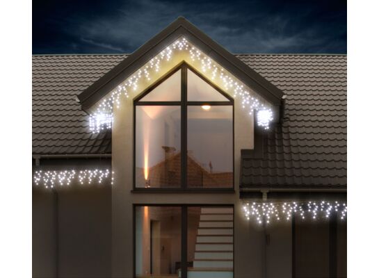 Lampki zewnętrzne kurtyna sople zwis 10/15/25 cm 80 LED zimny biały