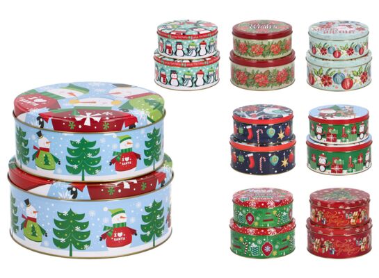 Pudełko metalowe z nadrukiem świątecznym 2 sztuki mix