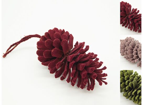 Zawieszka drewniana flokowana Szyszka 15 cm