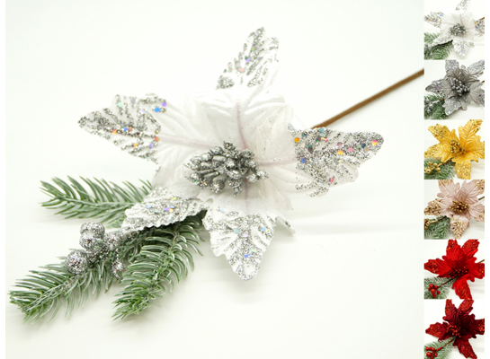 Poinsecja na piku 34 cm mix