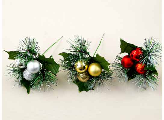 Gałązka ozdobna z bombkami 20 cm mix