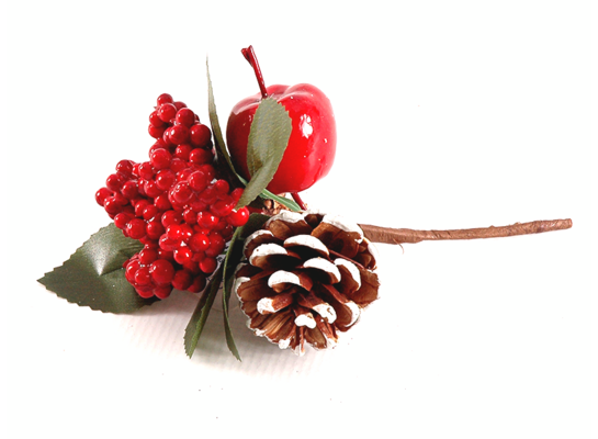 Gałązka z szyszką ostrokrzewem i jabłkiem 17 cm