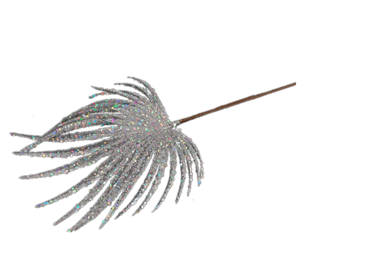 Gałązka liść brokatowy 52 cm srebrny / złoty