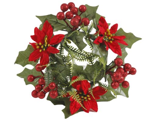 Stroik z poinsecją i brokatową jarzębiną 20 cm