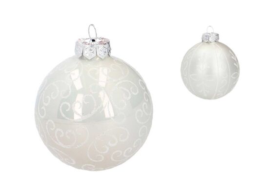 Bombka szklana zdobiona biała 8 cm mix