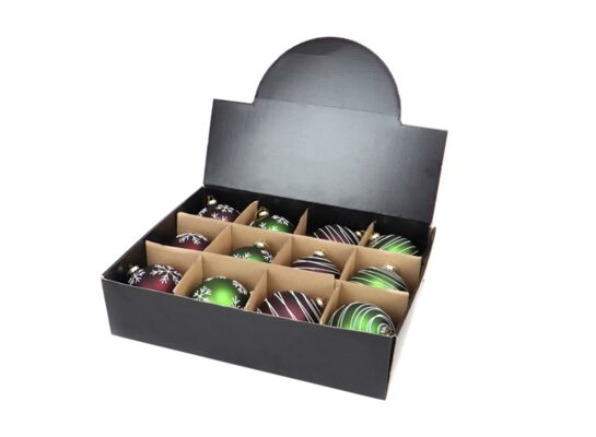 Bombka szklana zdobiona 8 cm zielony / bordowy mix