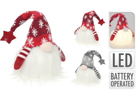 Gnom z tkaniny 28 cm LED ciepłe białe światło