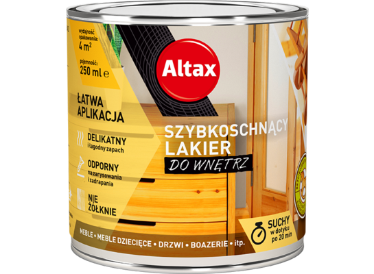 Lakier szybkoschnący do wnętrz 250 ml bezbarwny połysk Altax