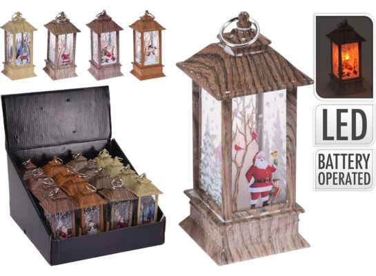 Latarnia Mikołaj LED ciepłe białe światło 13 cm mix wzorów