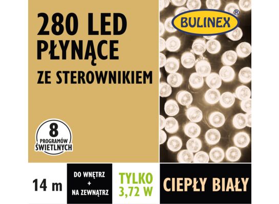 Lampki choinkowe płynące 280 LED białe ciepłe światło BULINEX