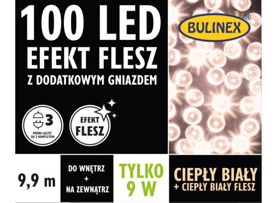 Lampki choinkowe flesz 100 LED ciepły/zimny biały Bulinex