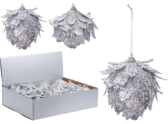 Bombka styropianowa z piórami srebrna 8 cm