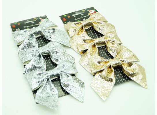 Kokardki tkanina srebrne/złote 3 sztuki