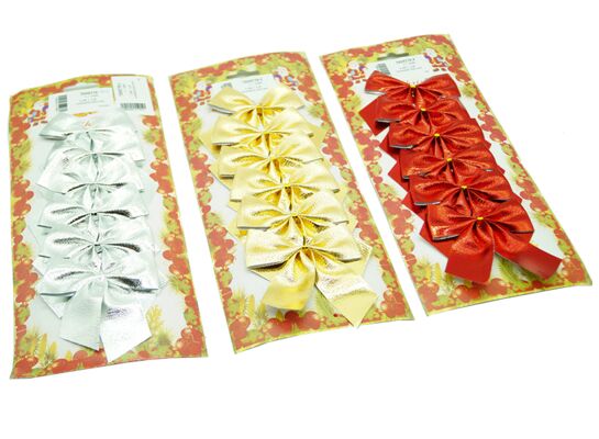 Kokardki tkanina srebrne/złote/czerwone 6 sztuk