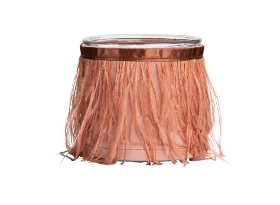 Świecznik w osłonce welurowej z piórkami 10 x 10 cm