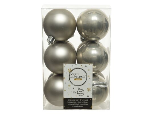 Bombka plastikowa mat/połysk szara 6 cm 12 sztuk
