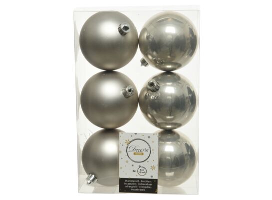 Bombka plastikowa mat/połysk szara 8 cm 6 sztuk