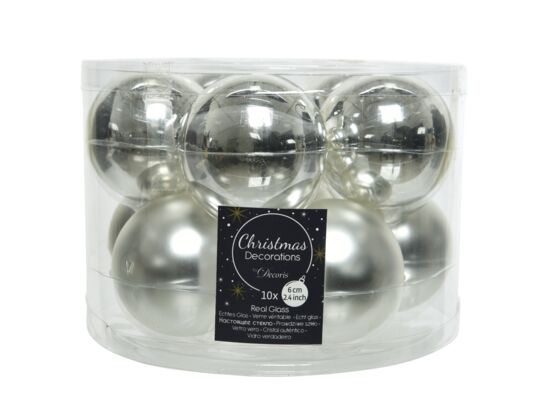 Bombka szklana mat/połysk srebrna 6 cm 10 sztuk