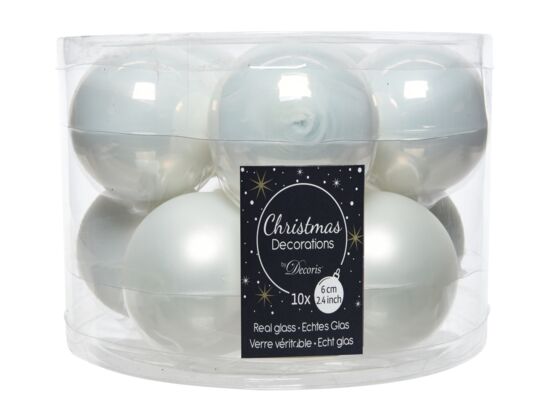 Bombka szklana emalia/mat biała 6 cm 10 sztuk