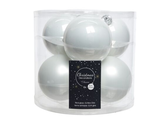 Bombka szklana emalia/mat biała 8 cm 6 sztuk