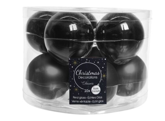 Bombka szklana mat/połysk czarna 6 cm 10 sztuk