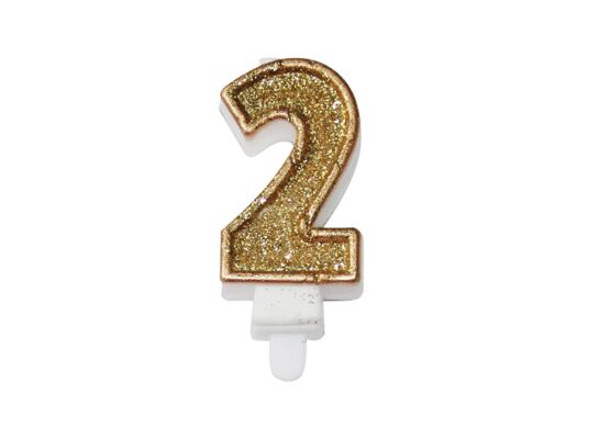 Świeczka cyferka premium nr 2 15 cm złoty