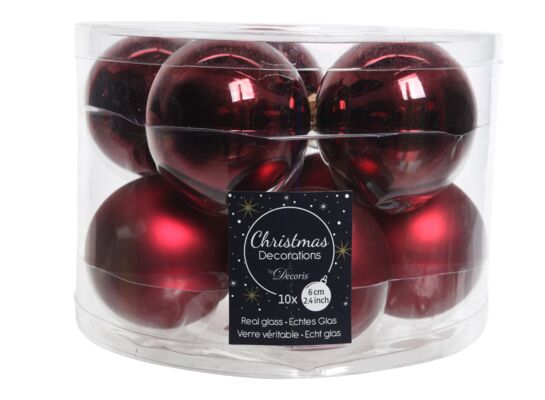 Bombka szklana mat/połysk bordowa 6 cm 10 sztuk