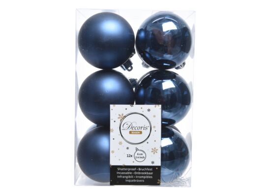 Bombka plastikowa mat/połysk granatowa 6 cm 12 sztuk