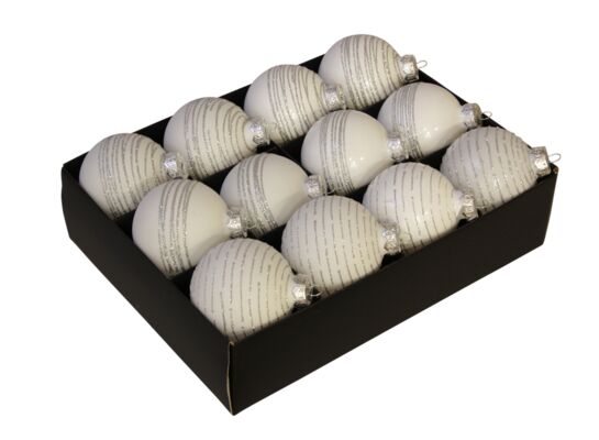 Bombka szklana dekorowana mat/połysk biała 7,5 cm