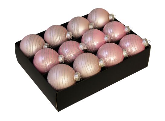 Bombka szklana dekorowana mat/połysk różowa 7,5 cm