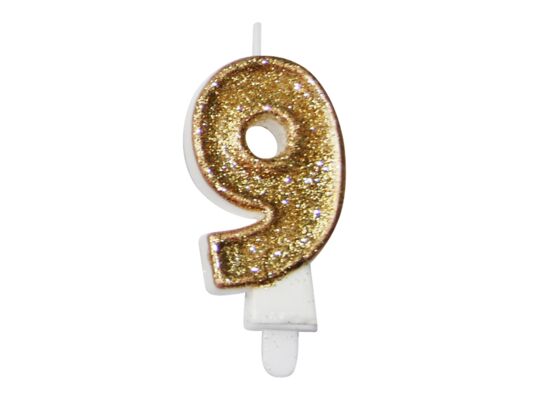 Świeczka cyferka premium nr 9 15 cm złoty