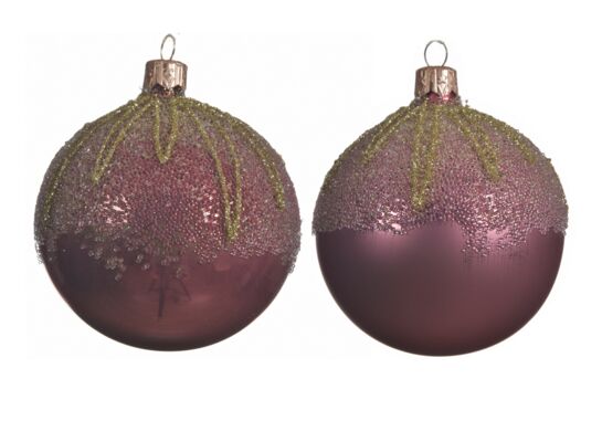 Bombka szklana dekorowana mat/połysk różowa 8 cm