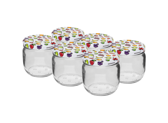 Słoik 370 ml z kolorową zakrętką Ø82 6 sztuk