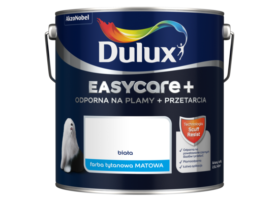 Farba tytanowa Dulux EasyCare+ Plamy+Przetarcia Biała 2,5 l