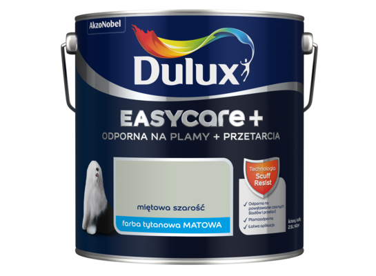 Farba tytanowa Dulux EasyCare+ Plamy+Przetarcia Miętowa Szarość 2,5 l
