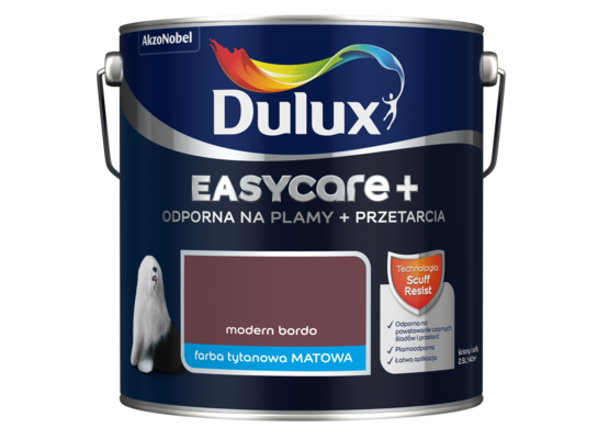 Farba tytanowa Dulux EasyCare+ Plamy+Przetarcia Modern Bordo 2,5 l