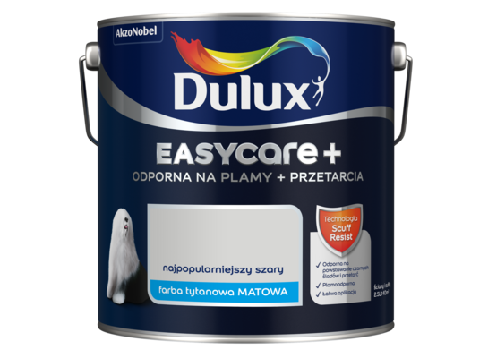 Farba tytanowa Dulux EasyCare+ Plamy+Przetarcia Najpopularniejszy Szary 2,5 l
