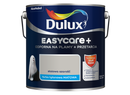 Farba tytanowa Dulux EasyCare+ Plamy+Przetarcia Stalowa Szarość 2,5 l