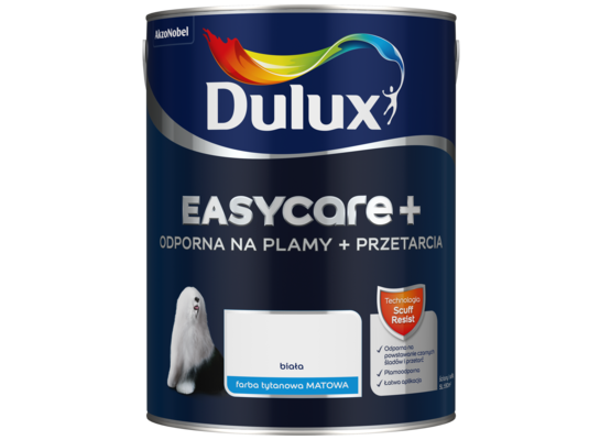 Farba tytanowa Dulux EasyCare+ Plamy+Przetarcia Biała 5 l