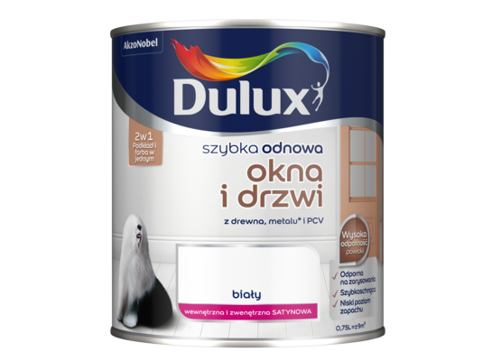 Farba akrylowa Dulux Szybka Odnowa Okna i Drzwi 0,75 l  biały